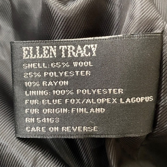 Ellen Tracy Wool Fox Fur Hooded Button Coat Jacket in Charcoal Size 24 - Picture 9 of 13